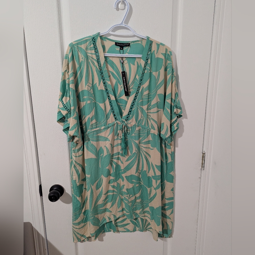 Club Z Collection Green and Cream Floral Coverup Dress